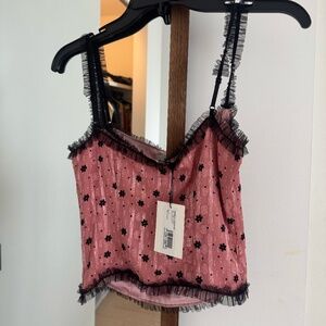 VELVET FLORAL LACE TOP - MAUVE / XS